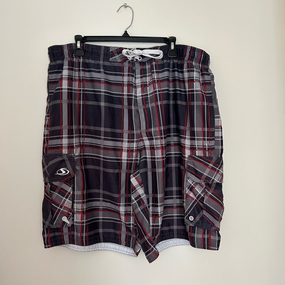 Stylish Plaid Men's Swim Shorts - Picture 1 of 5